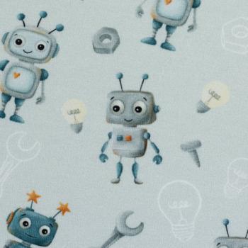 Baumwolljersey Hello Robot! Grau/grün by Swafing von Mrs. Mint Design